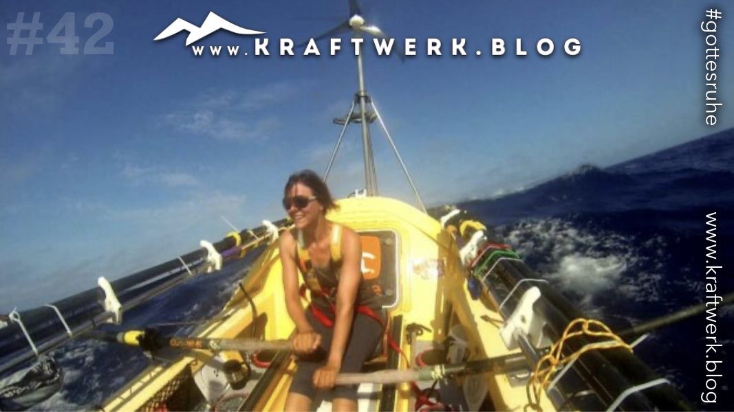 Mylène Paquette beim überqueren des Atlantik im Sportruderboot. Titelbild zu dem Post „Unerwartete Rettungf aus Seenot“ - veröffentlicht auf dem www.kraftwerk.blog #42