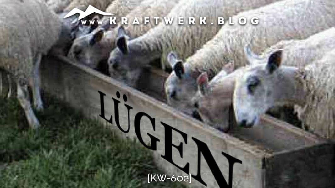 Eine Reihe von Schafen, die aus einer Holzkiste fressen, die mit Lügen beschriftet ist. Titelbild zu dem Post: „Unwahrheiten in der Predigt“ - Veröffentlicht auf dem www.kraftwerk.blog