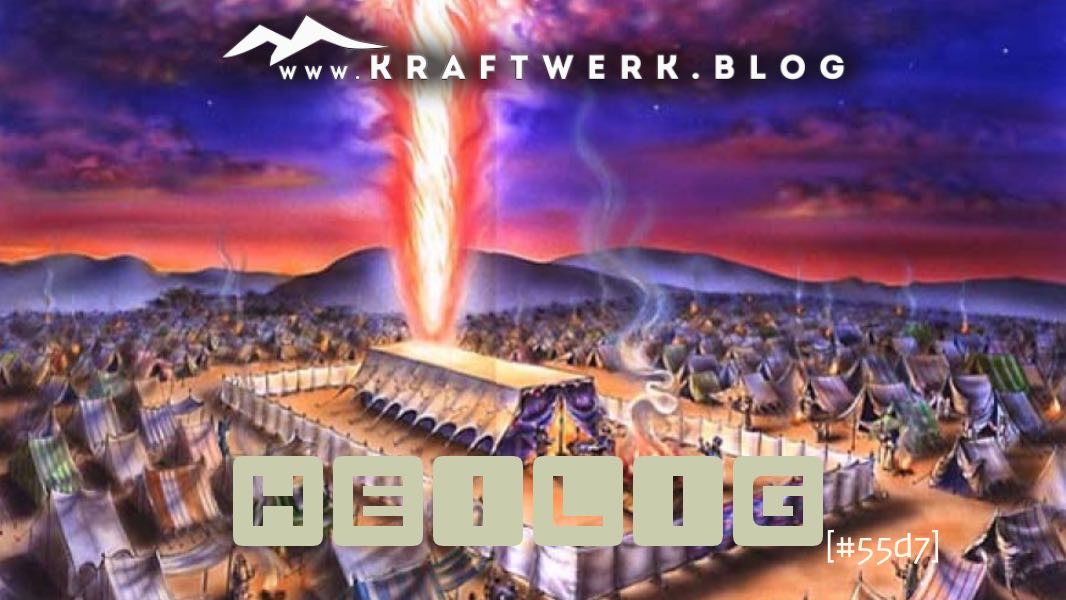 Die Stiftshütte des Mose bei Nacht über der die Feuersäule Gottes steht. Das Titelbild zu dem Post „Heilig“ - veröffentlicht auf dem www.kraftwerk.blog