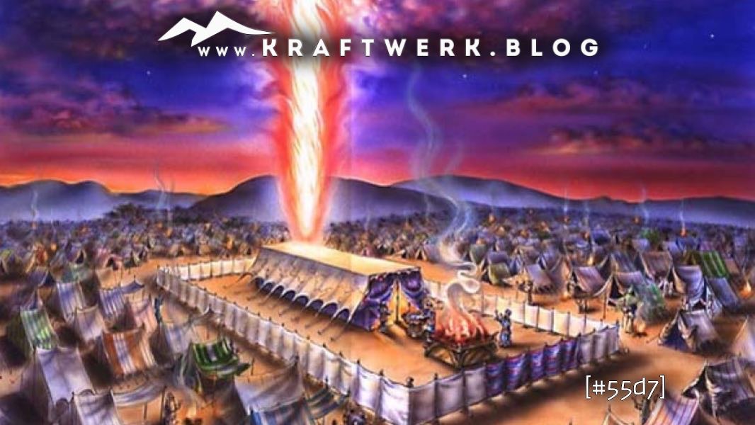 Die Stiftshütte des Mose bei Nacht über der die Feuersäule Gottes steht. Das Titelbild zu dem Post „Heilig“ - veröffentlicht auf dem www.kraftwerk.blog #55d7